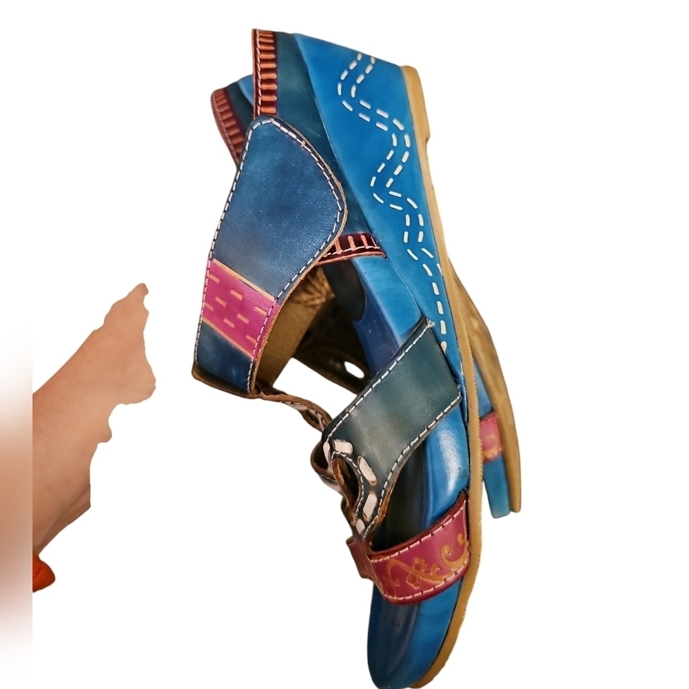 Spring Step L'Artiste Heels Women's Siam Leather Slip On Turquoise Sz 38 US sz 8 - Picture 5 of 5